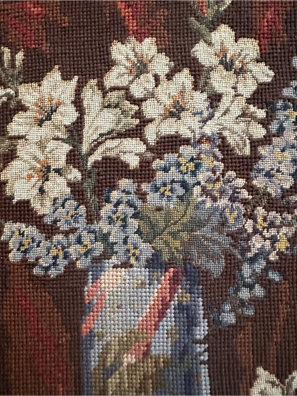 VINTAGE Framed Floral Needlepoint Art in Gold Frame- size 20-1/2” long x 15”wide